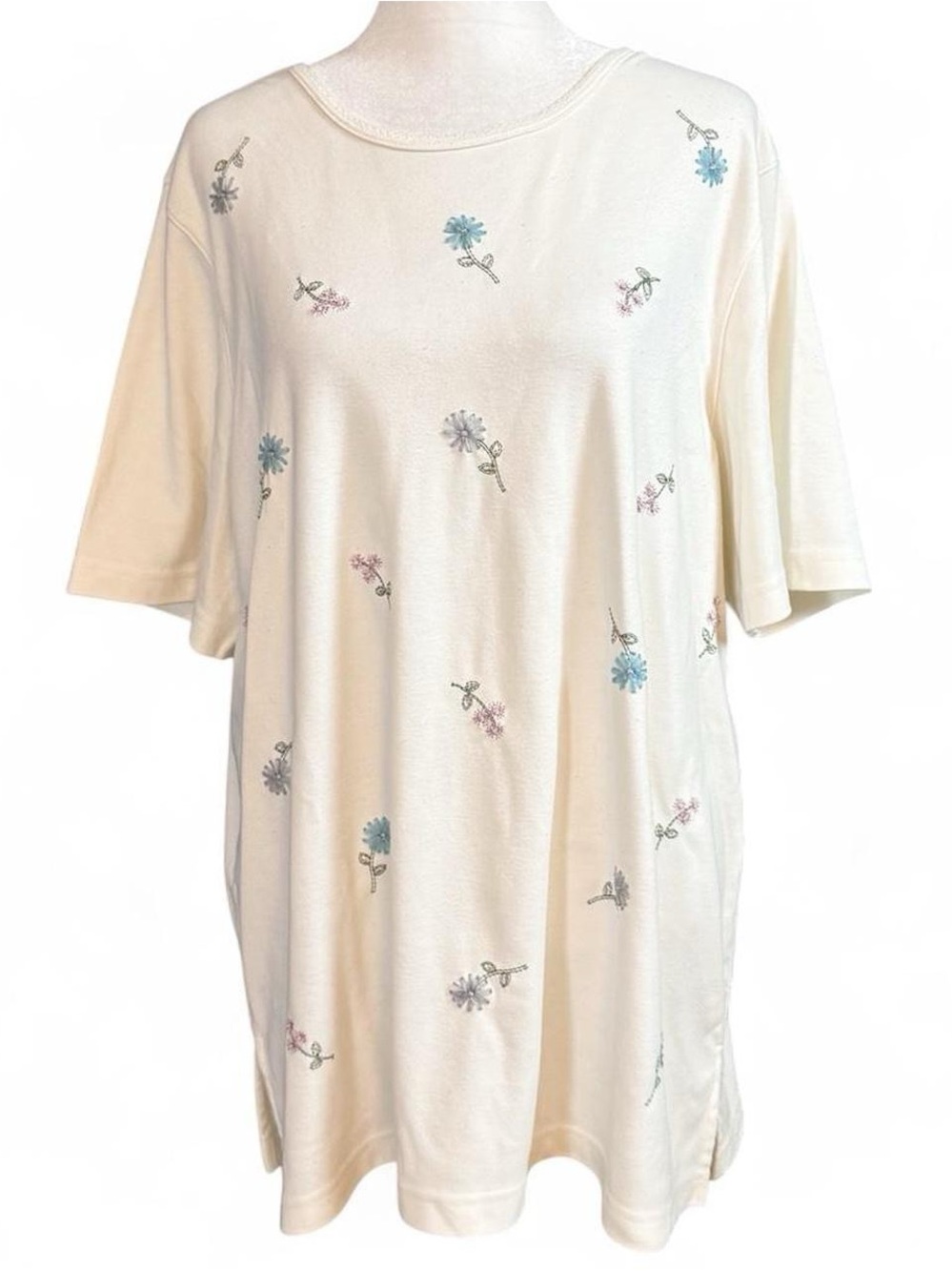 Vintage Alfred Dunner Floral Embroidered Plus Size 1X White Top